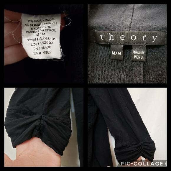 Theory Ashley Cardigan Modal Sweater Womens Medium Black 3/4 Open Front AO526131 - Picture 4 of 6